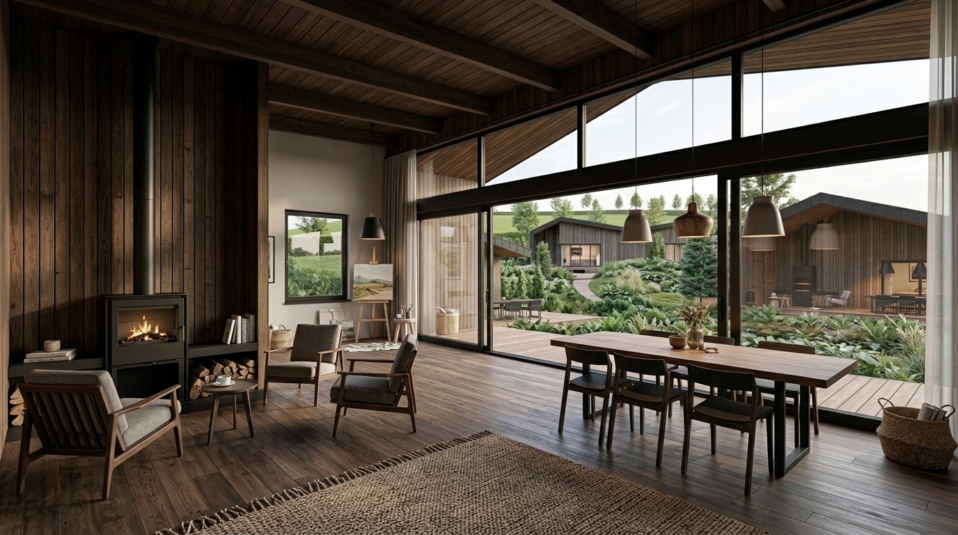 Timber interior opening onto the landscape