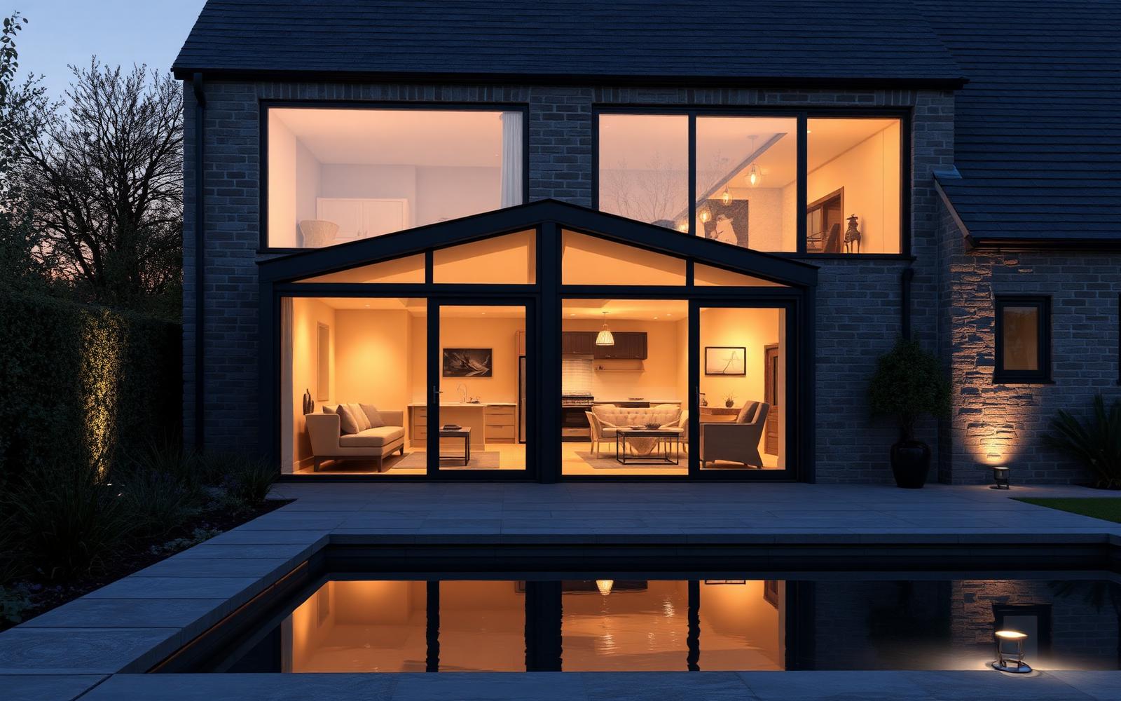 Garden elevation, dusk